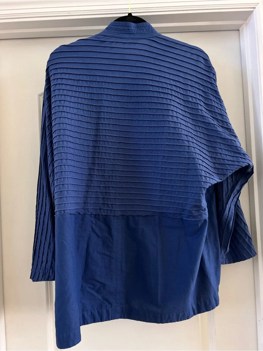 Yacco Maricard Pleated Jacket Blue Cotton Pintuck Lagenlook Button Front